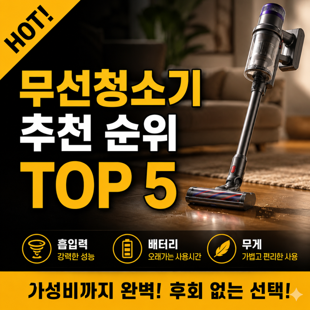 무선청소기 추천 순위 TOP 5 가격대별 라이프스타일별 비교 가이드 (2026년)